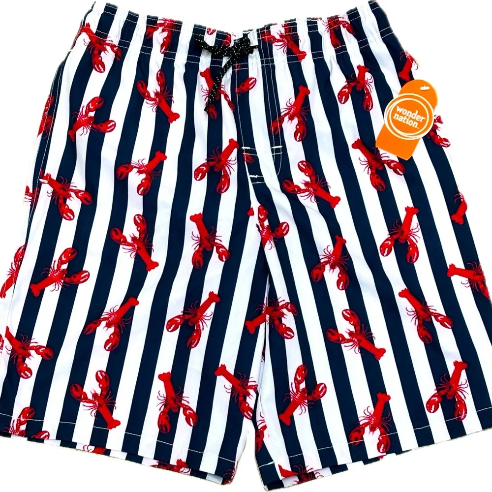 🇺🇸 Boys’ Wonder Nation Red Lobster Striped Swim Shorts 🇺🇸